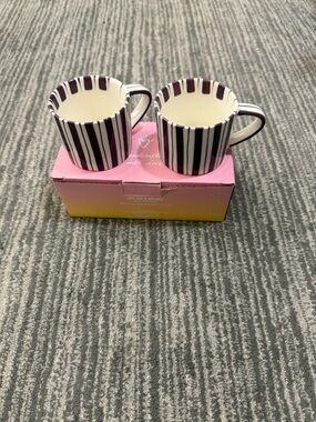 Striped Ceramic Coffee Mugs Set of 2 - Black and White